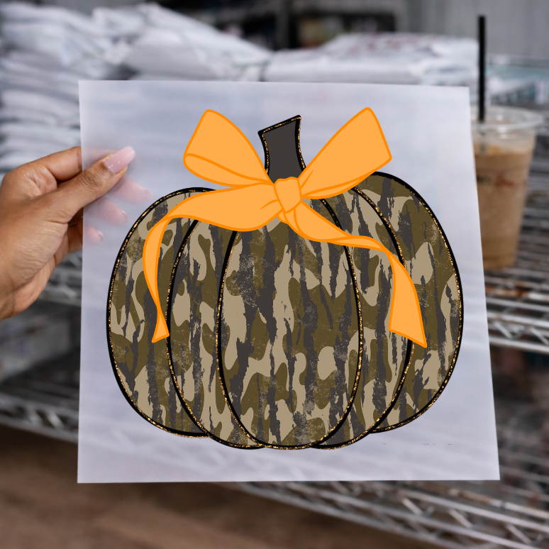 Camo Pumpkin Orange Bow-DTF Transfer