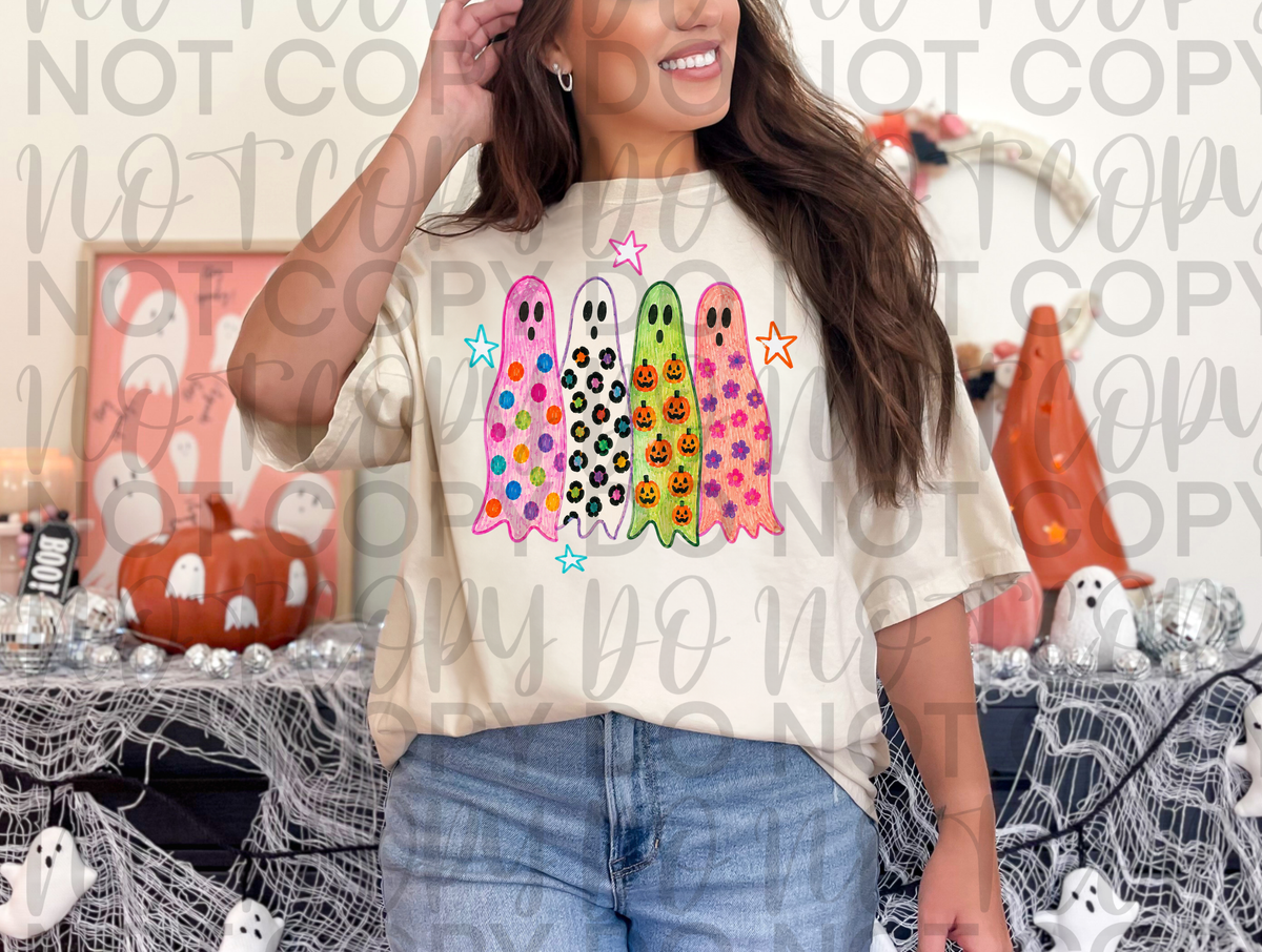 Preppy Ghost Halloween Colorful Leopard - DTF Transfer