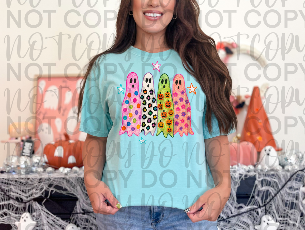 Preppy Ghost Halloween Colorful Leopard - DTF Transfer