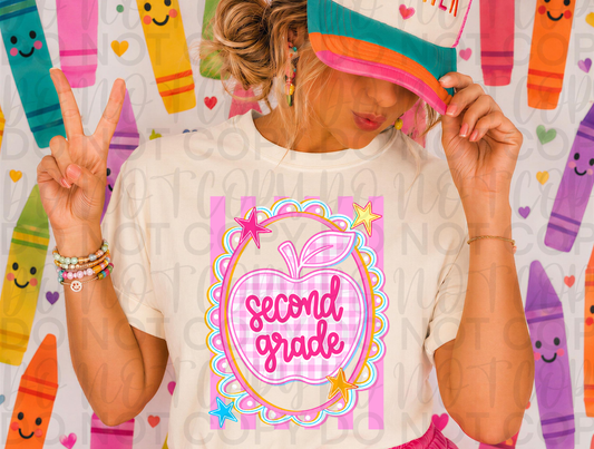 Preppy Teacher Apple Grade Level Graphic Tee